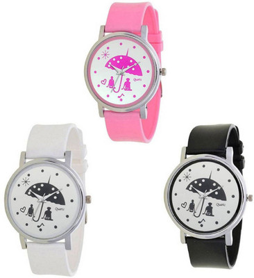 

just like New Umbrella Designer Lovers Dial PU Belt Best Fancy Women Watch - For Girls Watch - For Men & Women Combo set of 3 Watch - For Girls