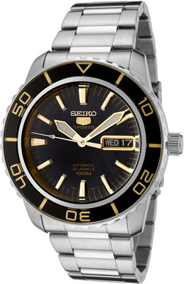 Seiko 5 automatic black dial stainless steel men's watch on sale