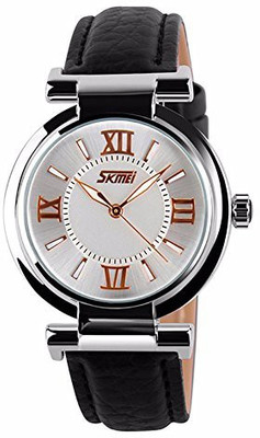 

CakCity Silver 744 Women's Black Wrist Watch, Leather Strap Roman Number and Waterproof Analog Quartz Watches with Silver Dial Watch - For Women