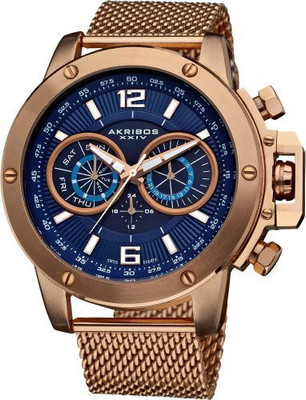 Akribos XXIV Blue 7851 Akribos XXIV Men's AK515RG Conqueror Mesh Bracelet Multi-Function Watch Hybrid Watch - For Men