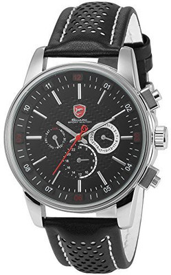 

SharkNinja Black8637 Pacific Angel Shark Water resistan Sport Quartz Date Day Analog Leather Men's Silver Case Watch SH092 Hybrid Watch - For Men
