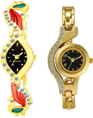 

Fonex Wedding Collection Set Of 2 Gold Color Peacock And Diamond Look Fast Selling Women Watch - For Girls