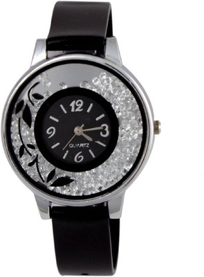 

VB IMPEX Black Flower Print Dial with Movable Diamong Analog Watch - For Girls