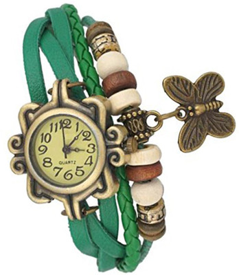 

Mettle Fancy Green Leather Hand Knit Vintage Watches Dress Bracelet Women Girls Ladies Clover Pendant Retro.1801-GRN003 Watch - For Women