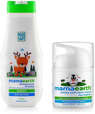 

The Mamaearth Baby Powder 100gm With Milk Soft Face Cream 50ml(Green)