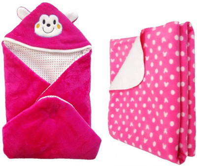 Brandonn Abstract  Hooded Baby Blanket(Polyester, HOTPINK