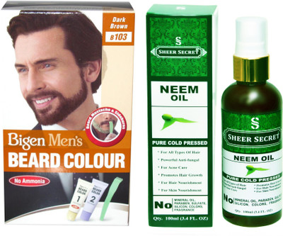 

Bigen BEARD DARK BROWN NO. 103 with PURE COLD PRESSED SHEER SECRET NEEM OIL 100 ML(Set of 2)