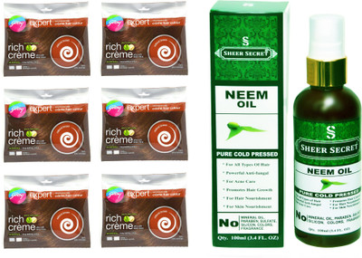 

Godrej 6 SACHET NATURAL BROWN NO. 4 with PURE COLD PRESSED SHEER SECRET NEEM OIL 100 ML(Set of 2)
