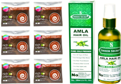 

Godrej 6 SACHET NATURAL BROWN NO. 4 with PURE COLD PRESSED SHEER SECRET AMLA HAIR OIL 100 ML(Set of 2)