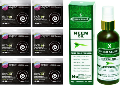 

Godrej 6 SACHET NATURAL BLACK NO. 1 with PURE COLD PRESSED SHEER SECRET NEEM OIL 100 ML(Set of 2)
