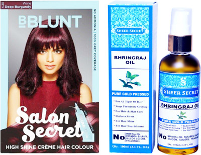 

BBlunt SALON SECRET DEEP WINE BURGUNDY NO. 4.20 with PURE COLD PRESSED SHEER SECRET BHRINGRAJ OIL 100 ML(Set of 2)