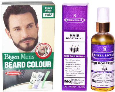 

Bigen BEARD BROWN BLACK NO. 102 with PURE COLD PRESSED SHEER SECRET HAIR BOOSTER OIL 100 ML(Set of 2)