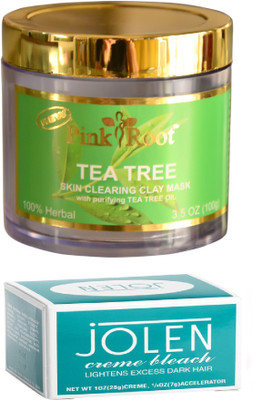 

Jolen Crème Bleach 14g+ 4gm Accelerator, Pink Root Tea Tree Skin Clearing Clay Mask 100gm(Set of 2)
