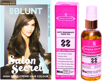 

BBlunt SALON SECRET COFFEE NATURAL BROWN NO. 4.31 with PURE COLD PRESSED SHEER SECRET ANTI DANDRUFF OIL 100 ML(Set of 2)
