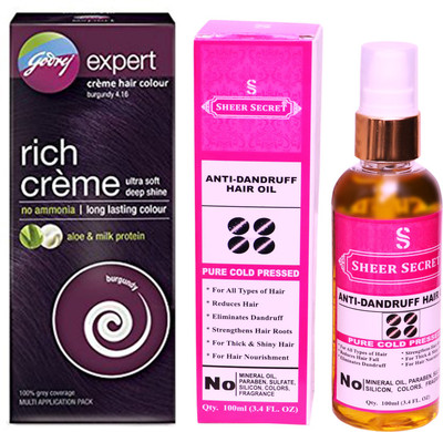 

Godrej BOX BURGUNDY NO. 3.16 with PURE COLD PRESSED SHEER SECRET ANTI DANDRUFF OIL 100 ML(Set of 2)