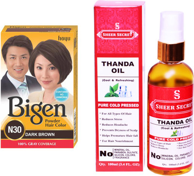 

Bigen DARK BROWN N30 with PURE COLD PRESSED SHEER SECRET THANDA OIL 100 ML(Set of 2)