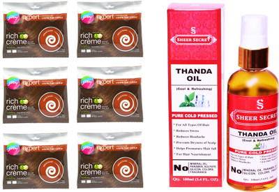

Godrej 6 SACHET NATURAL BROWN NO. 4 with PURE COLD PRESSED SHEER SECRET THANDA OIL 100 ML(Set of 2)
