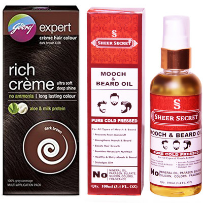 

Godrej BOX DARK BROWN NO. 4.06 with PURE COLD PRESSED SHEER SECRET MOOCH AND BEARD OIL 100 ML(Set of 2)