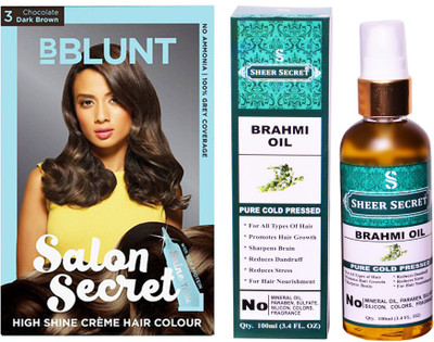 

BBlunt SALON SECRET CHOCOLATE DARK BROWN NO. 3 with PURE COLD PRESSED SHEER SECRET BRAHMI OIL 100 ML(Set of 2)