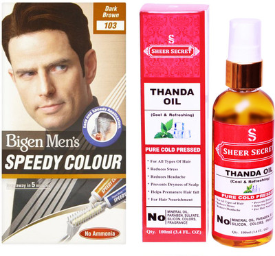 

Bigen SPEEDY DARK BROWN NO. 103 with PURE COLD PRESSED SHEER SECRET THANDA OIL 100 ML(Set of 2)