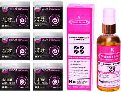

Godrej 6 SACHET BURGUNDY NO. 3.16 with PURE COLD PRESSED SHEER SECRET ANTI DANDRUFF OIL 100 ML(Set of 2)