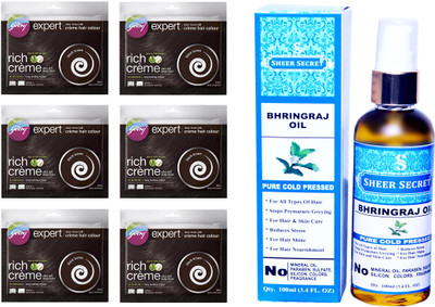 

Godrej 6 SACHET BLACK BROWN NO. 3 with PURE COLD PRESSED SHEER SECRET BHRINGRAJ OIL 100 ML(Set of 2)