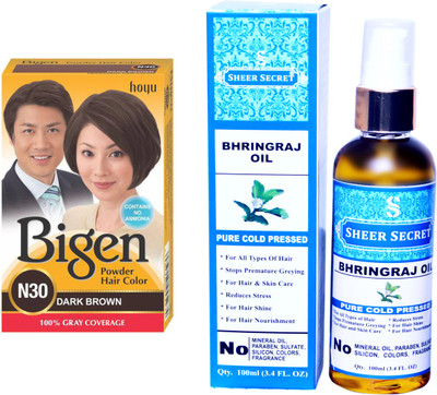 

Bigen DARK BROWN N30 with PURE COLD PRESSED SHEER SECRET BHRINGRAJ OIL 100 ML(Set of 2)