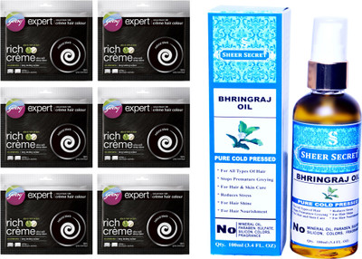

Godrej 6 SACHET NATURAL BLACK NO. 1 with PURE COLD PRESSED SHEER SECRET BHRINGRAJ OIL 100 ML(Set of 2)