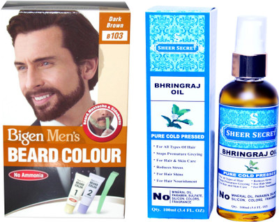 

Bigen BEARD DARK BROWN NO. 103 with PURE COLD PRESSED SHEER SECRET BHRINGRAJ OIL 100 ML(Set of 2)