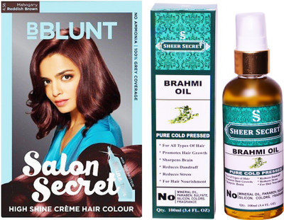 

BBlunt SALON SECRET MAHOGANY REDDISH BROWN NO. 5.32 with PURE COLD PRESSED SHEER SECRET BRAHMI OIL 100 ML(Set of 2)