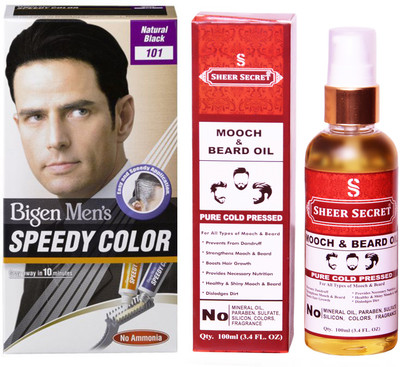 

Bigen SPEEDY NATURAL BLACK NO. 101 with PURE COLD PRESSED SHEER SECRET MOOCH AND BEARD OIL 100 ML(Set of 2)