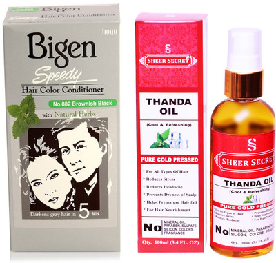 

Bigen SPEEDY BROWNISH BLACK NO. 882 with PURE COLD PRESSED SHEER SECRET THANDA OIL 100 ML(Set of 2)