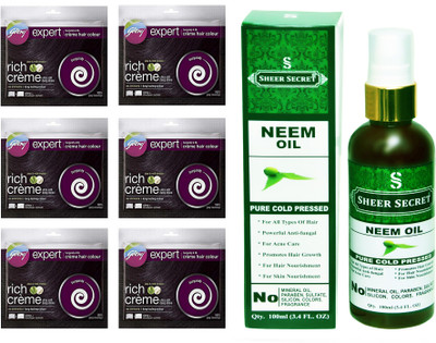 

Godrej 6 SACHET BURGUNDY NO. 3.16 with PURE COLD PRESSED SHEER SECRET NEEM OIL 100 ML(Set of 2)