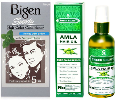 

Bigen SPEEDY DARK BROWN NO. 883 with PURE COLD PRESSED SHEER SECRET AMLA HAIR OIL 100 ML(Set of 2)