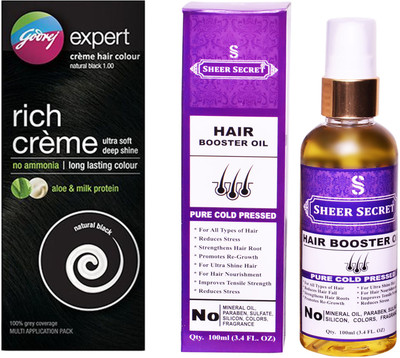 

Godrej BOX NATURAL BLACK NO. 1 with PURE COLD PRESSED SHEER SECRET HAIR BOOSTER OIL 100 ML(Set of 2)