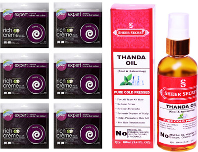 

Godrej 6 SACHET BURGUNDY NO. 3.16 with PURE COLD PRESSED SHEER SECRET THANDA OIL 100 ML(Set of 2)