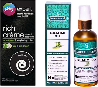 

Godrej BOX NATURAL BLACK NO. 1 with PURE COLD PRESSED SHEER SECRET BRAHMI OIL 100 ML(Set of 2)