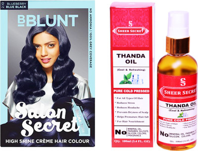 

BBlunt SALON SECRET BLUEBERRY BLUE BLACK NO. 2.10 with PURE COLD PRESSED SHEER SECRET THANDA OIL 100 ML(Set of 2)