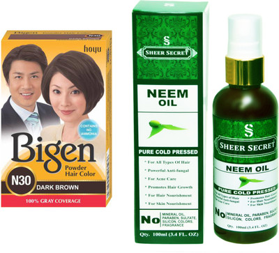 

Bigen DARK BROWN N30 with PURE COLD PRESSED SHEER SECRET NEEM OIL 100 ML(Set of 2)