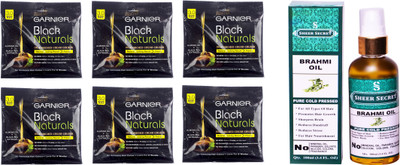 

Garnier 6 SACHET BROWN BLACK NO. 3 with PURE COLD PRESSED SHEER SECRET BRAHMI OIL 100 ML(Set of 2)