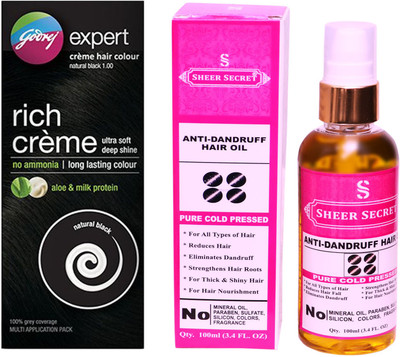 

Godrej BOX NATURAL BLACK NO. 1 with PURE COLD PRESSED SHEER SECRET ANTI DANDRUFF OIL 100 ML(Set of 2)