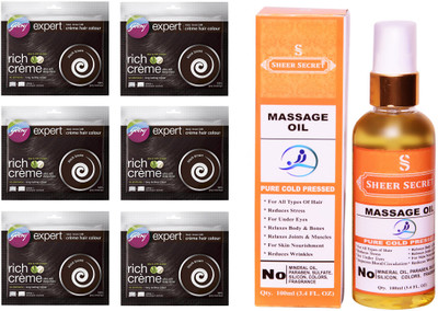 

Godrej 6 SACHET BLACK BROWN NO. 3 with PURE COLD PRESSED SHEER SECRET MASSAGE OIL 100 ML(Set of 2)