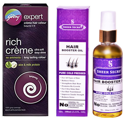 

Godrej BOX BURGUNDY NO. 3.16 with PURE COLD PRESSED SHEER SECRET HAIR BOOSTER OIL 100 ML(Set of 2)