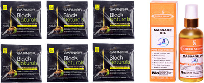 

Garnier 6 SACHET BROWN BLACK NO. 3 with PURE COLD PRESSED SHEER SECRET MASSAGE OIL 100 ML(Set of 2)