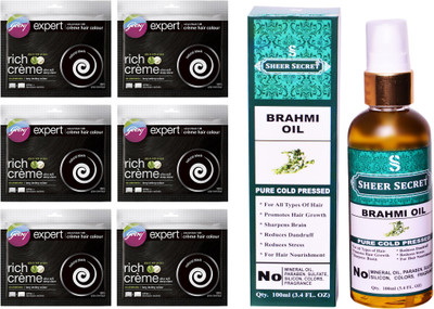 

Godrej 6 SACHET NATURAL BLACK NO. 1 with PURE COLD PRESSED SHEER SECRET BRAHMI OIL 100 ML(Set of 2)