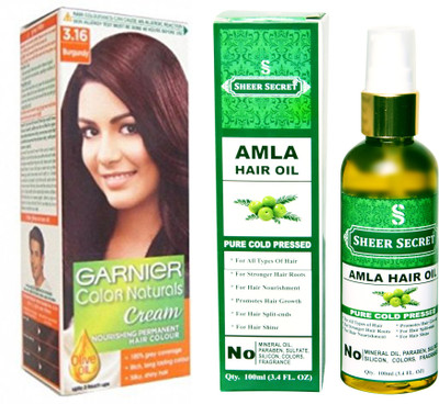 

Garnier BOX BURGUNDY NO. 3.16 with PURE COLD PRESSED SHEER SECRET AMLA HAIR OIL 100 ML(Set of 2)