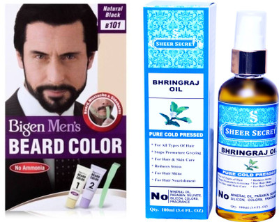 

Bigen BEARD NATURAL BLACK NO. 101 with PURE COLD PRESSED SHEER SECRET BHRINGRAJ OIL 100 ML(Set of 2)