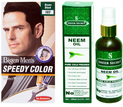 

Bigen SPEEDY BROWN BLACK NO. 102 with PURE COLD PRESSED SHEER SECRET NEEM OIL 100 ML(Set of 2)