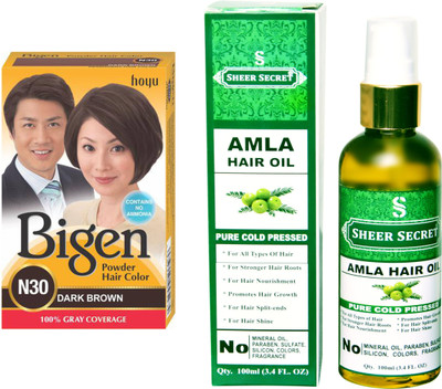 

Bigen DARK BROWN N30 with PURE COLD PRESSED SHEER SECRET AMLA HAIR OIL 100 ML(Set of 2)