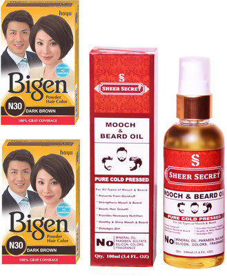 

Bigen 2 DARK BROWN N30 with PURE COLD PRESSED SHEER SECRET MOOCH AND BEARD OIL 100 ML(Set of 2)